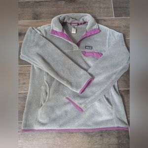 Patagonia Light Gray Fleece with Purple Trim